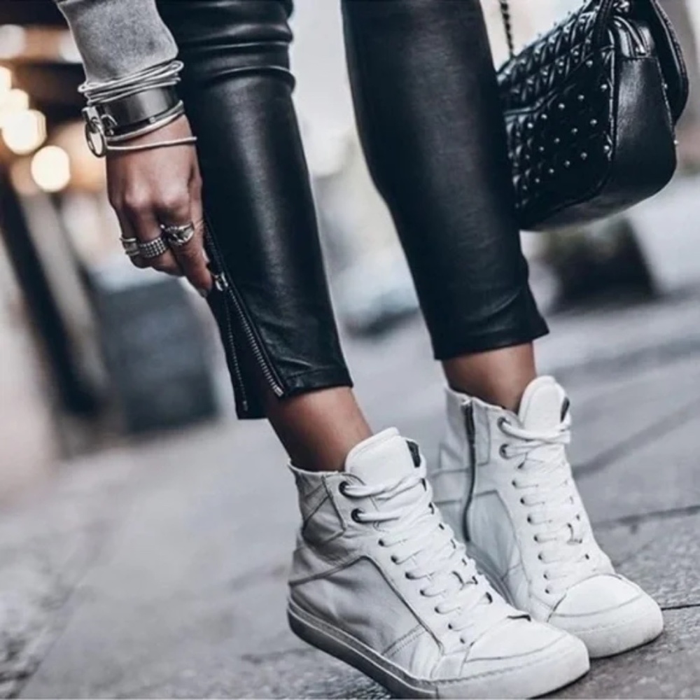 ZADIG & VOLTAIRE ZV1747 High Flash White Leather Sneakers sz 37 (women 7)